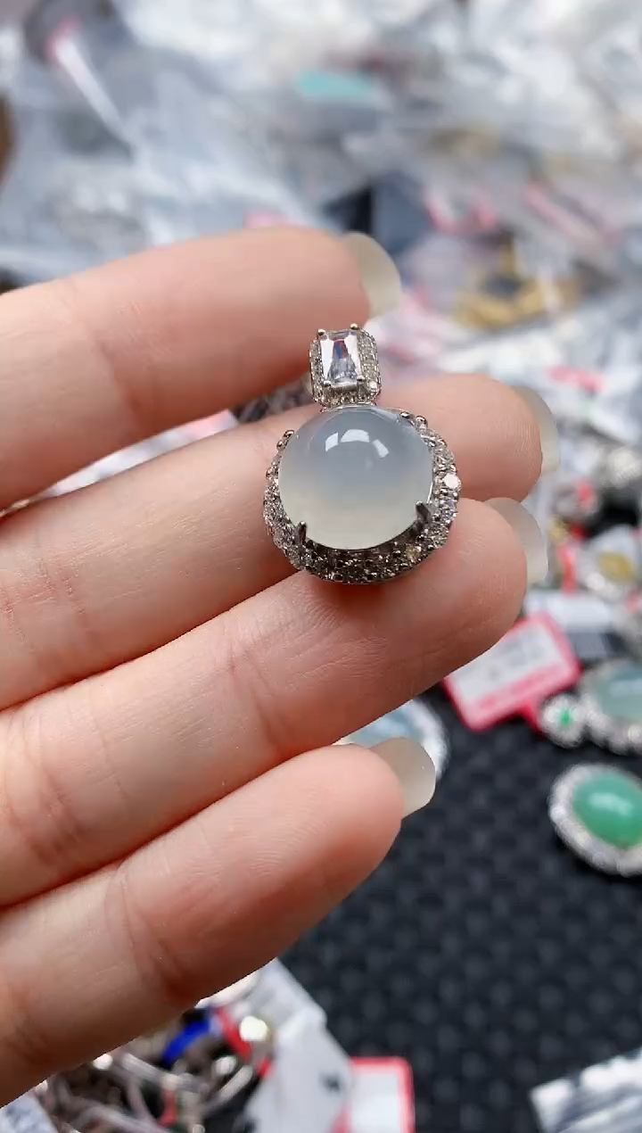 银S925镶嵌戒指翡翠天然A货缅甸翡翠