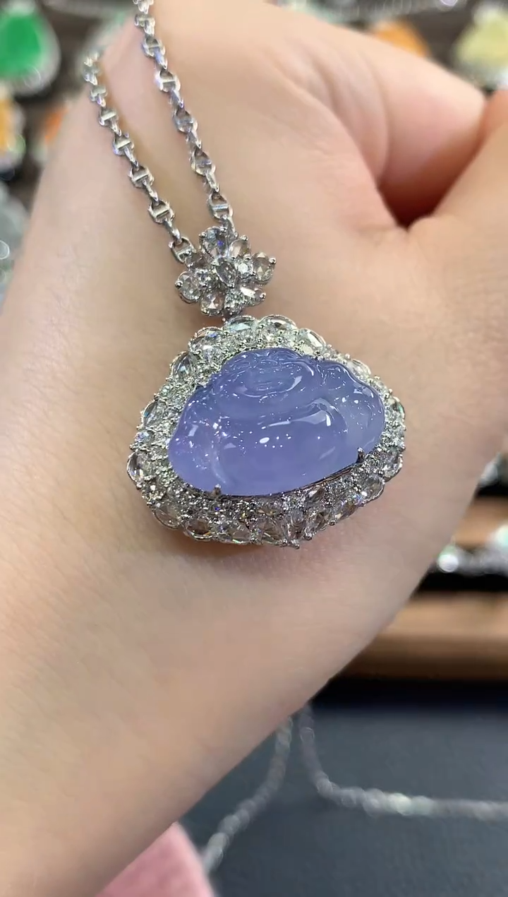 吊坠(不含链)18K金镶嵌翡翠翩*d100 紫货有色差