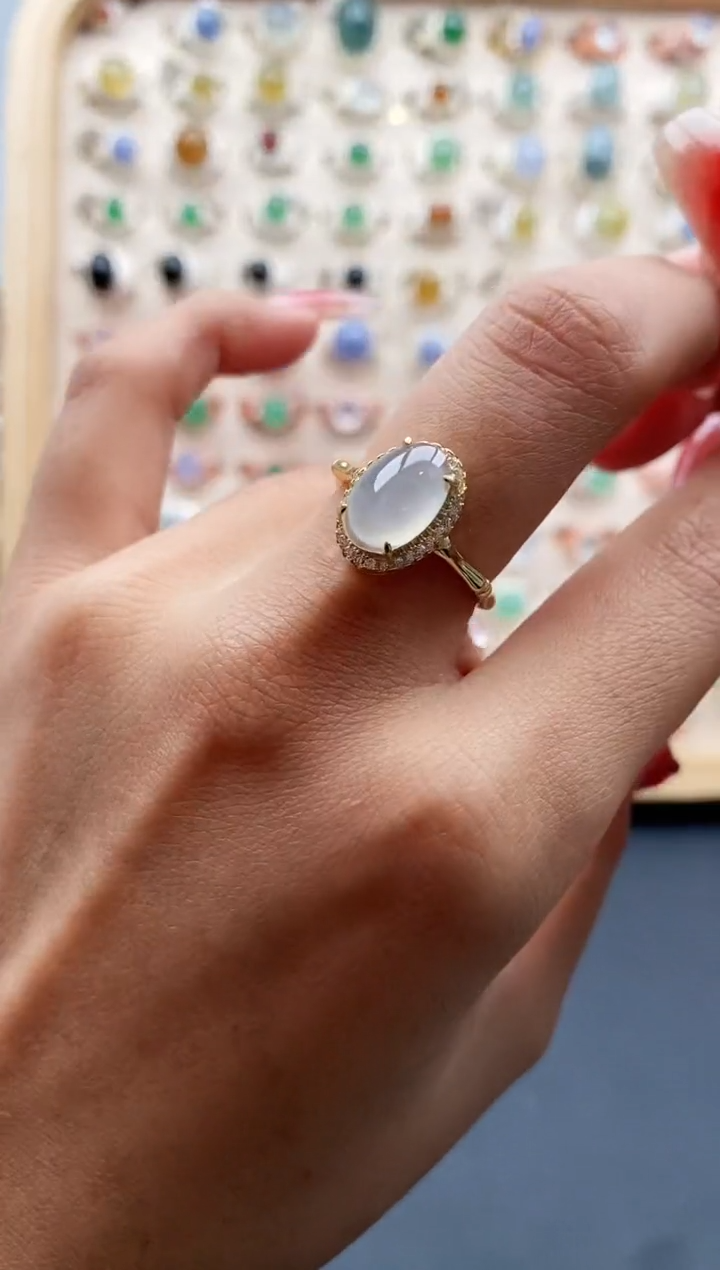 【闪购商品】翡翠戒指银S925镶嵌缅甸天然A货翡翠111 7+8