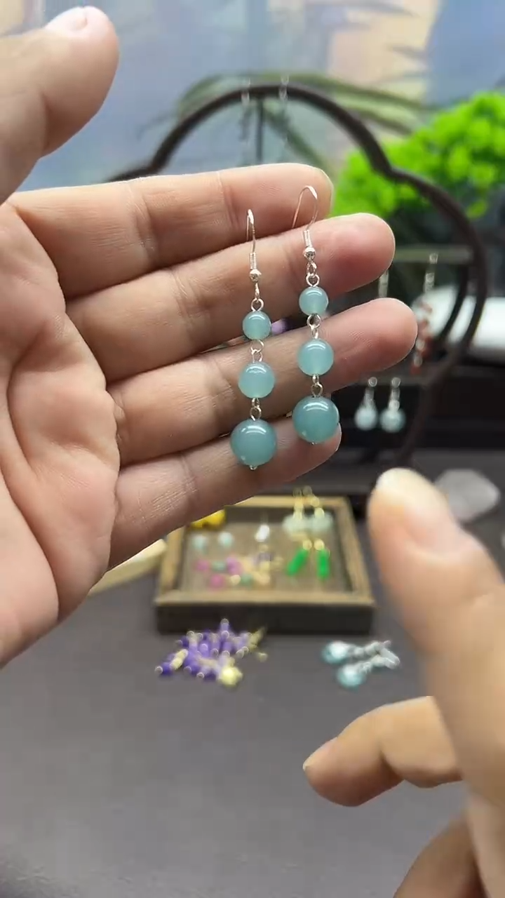 未镶嵌石英质玉（天山翠）耳饰001