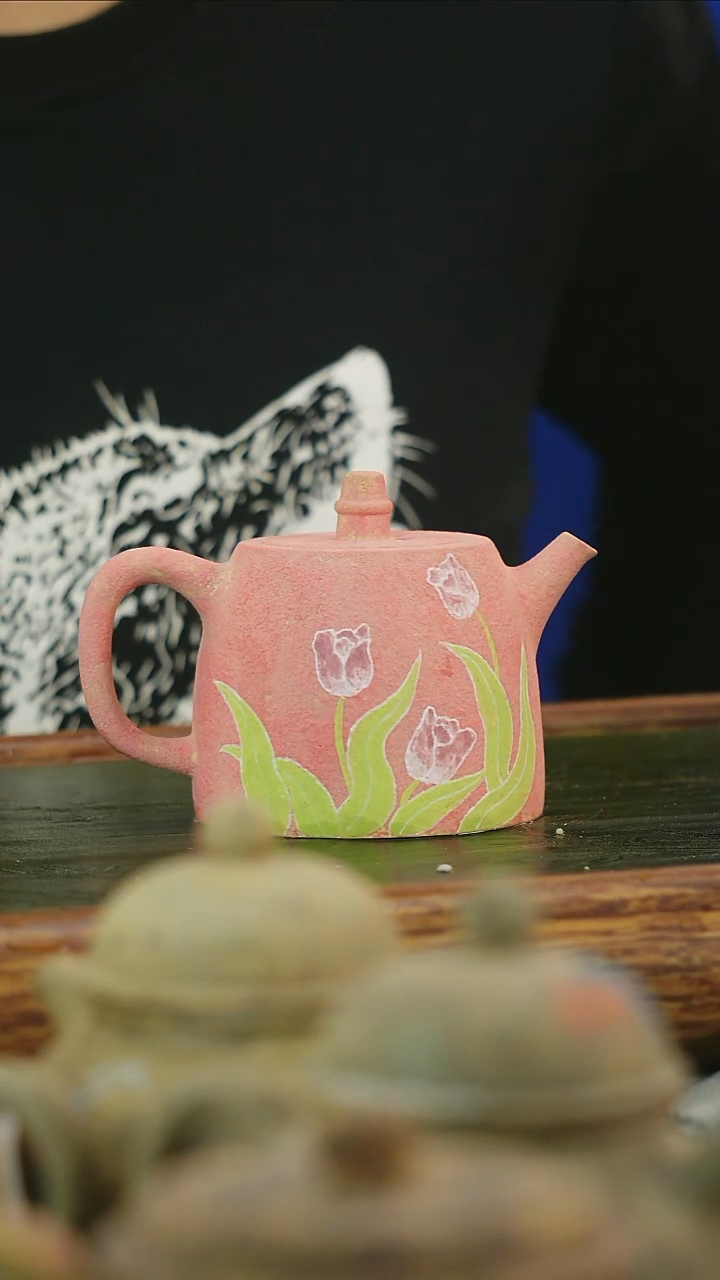 茶壶紫砂梨皮本绿彩绘秦权