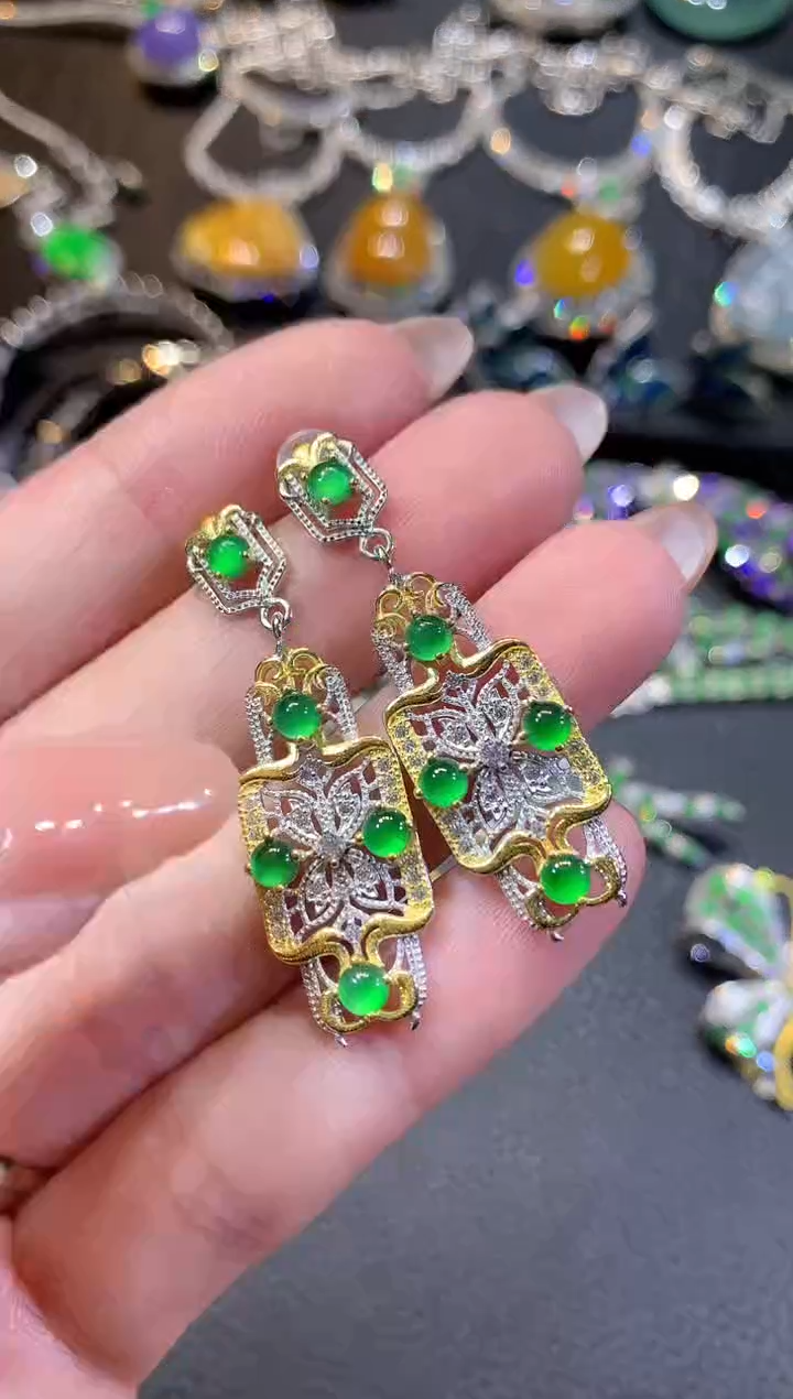 【闪购商品】翡翠耳饰银S925镶嵌164耳饰（多样性发货一件