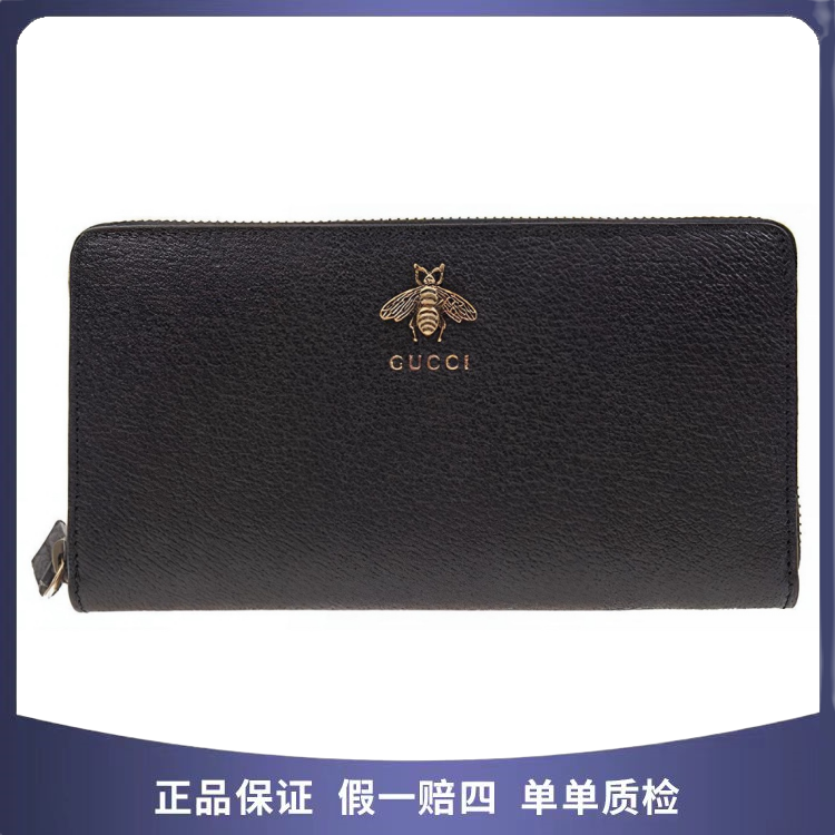 99新 GUCCI/古驰 古驰/Gucci 蜜蜂钱包 长款黑色 牛皮 31091