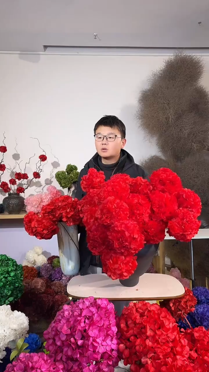 漂色永生大叶绣球花球5枝——红