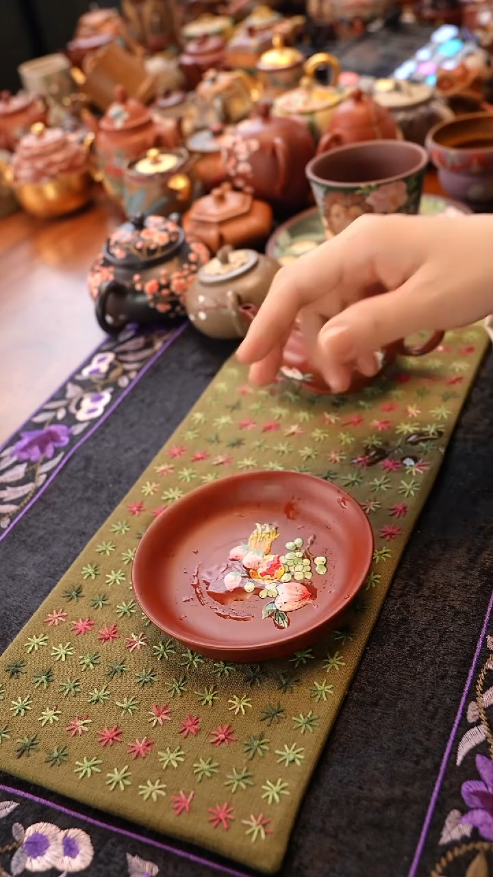 茶壶紫砂朱泥寿桃盘子