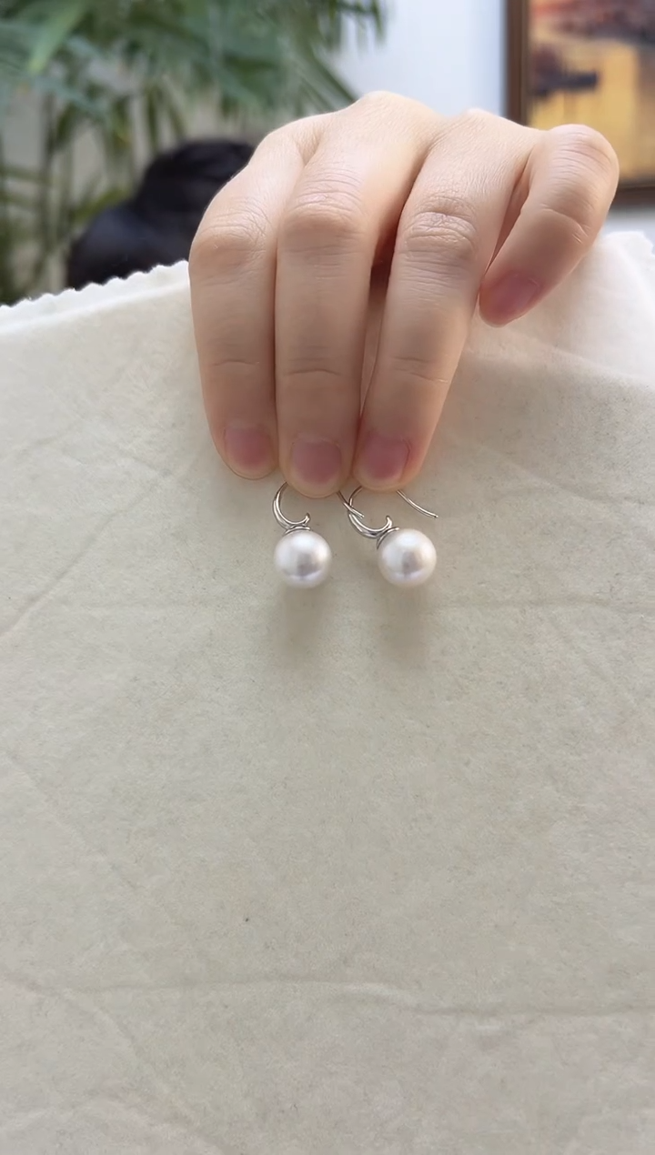 银S925镶嵌耳饰淡水珍珠苏**儿11-12耳钩