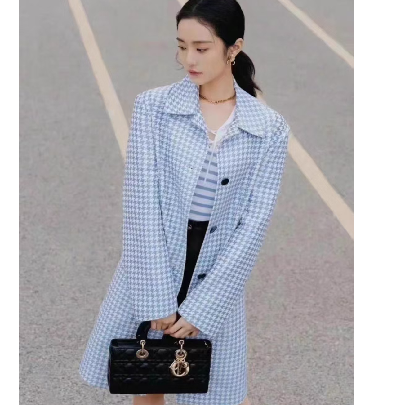 未使用 DIOR/迪奥 Dior 蓝色千鸟格外套/40