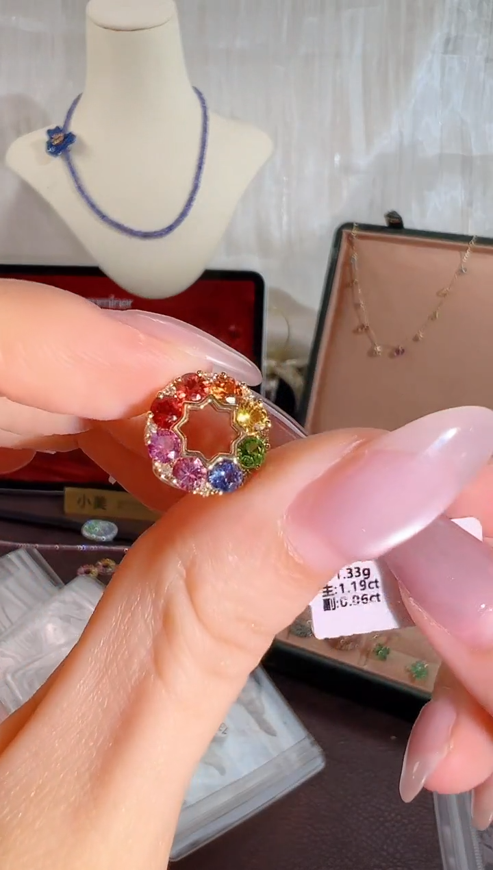 彩色蓝宝石颈饰18K金镶嵌BN16877#-Y#12