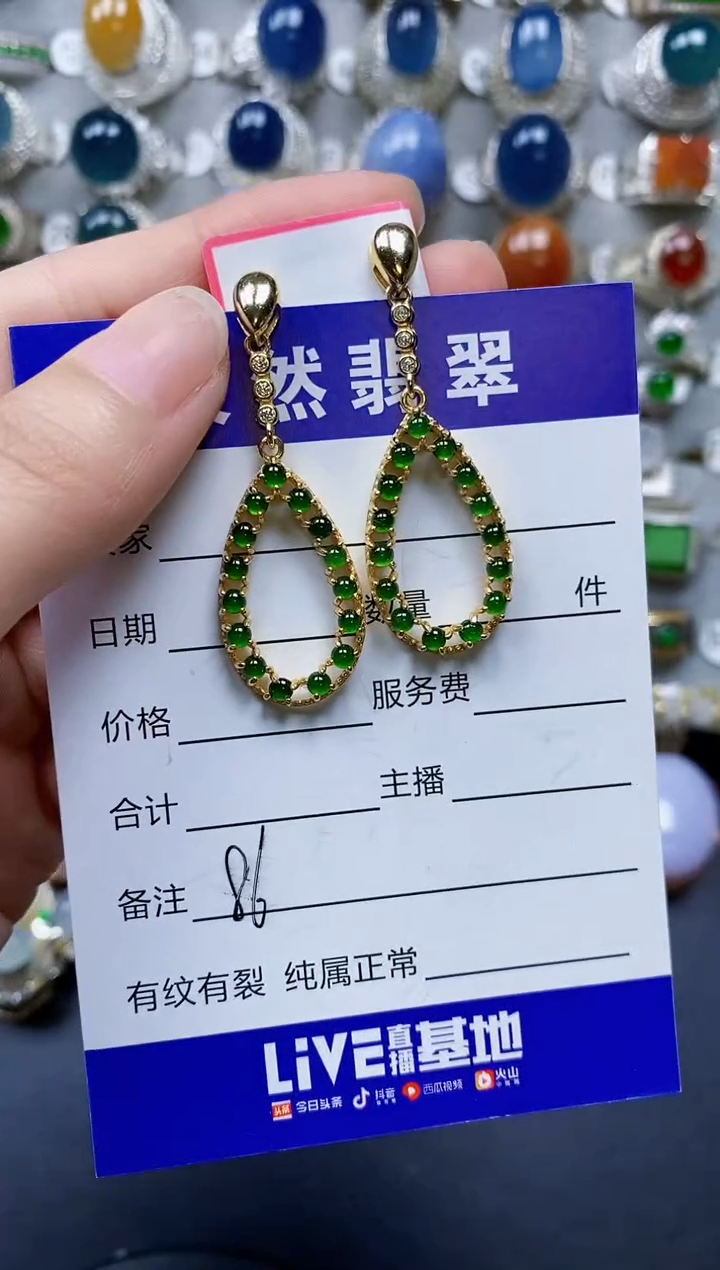 翡翠银S925镶嵌耳饰0086