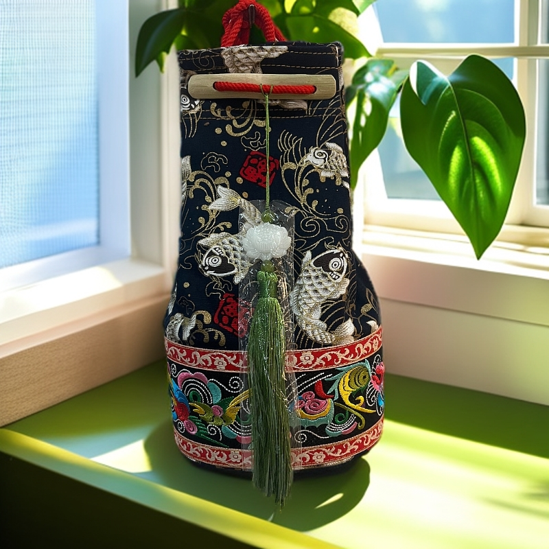 华姐精品夹板黑鱼鹌鹑布袋双层布料，内里双层高端刺绣