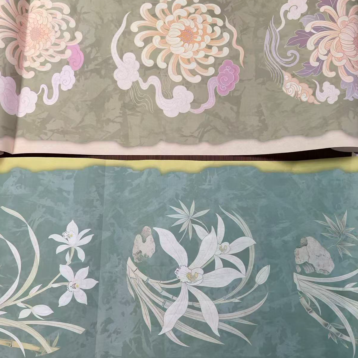 【腾云阁-十米瓦当系列】高清微喷蜡染宣纸 兰竹清韵  祥菊傲霜