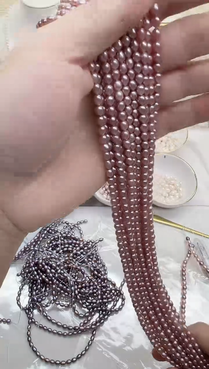 未镶嵌半成品项链淡水珍珠浅紫小米珠4mm