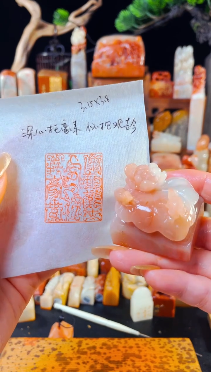 【闪购商品】老挝石印石手工篆刻《怀抱观古今深心托豪素》