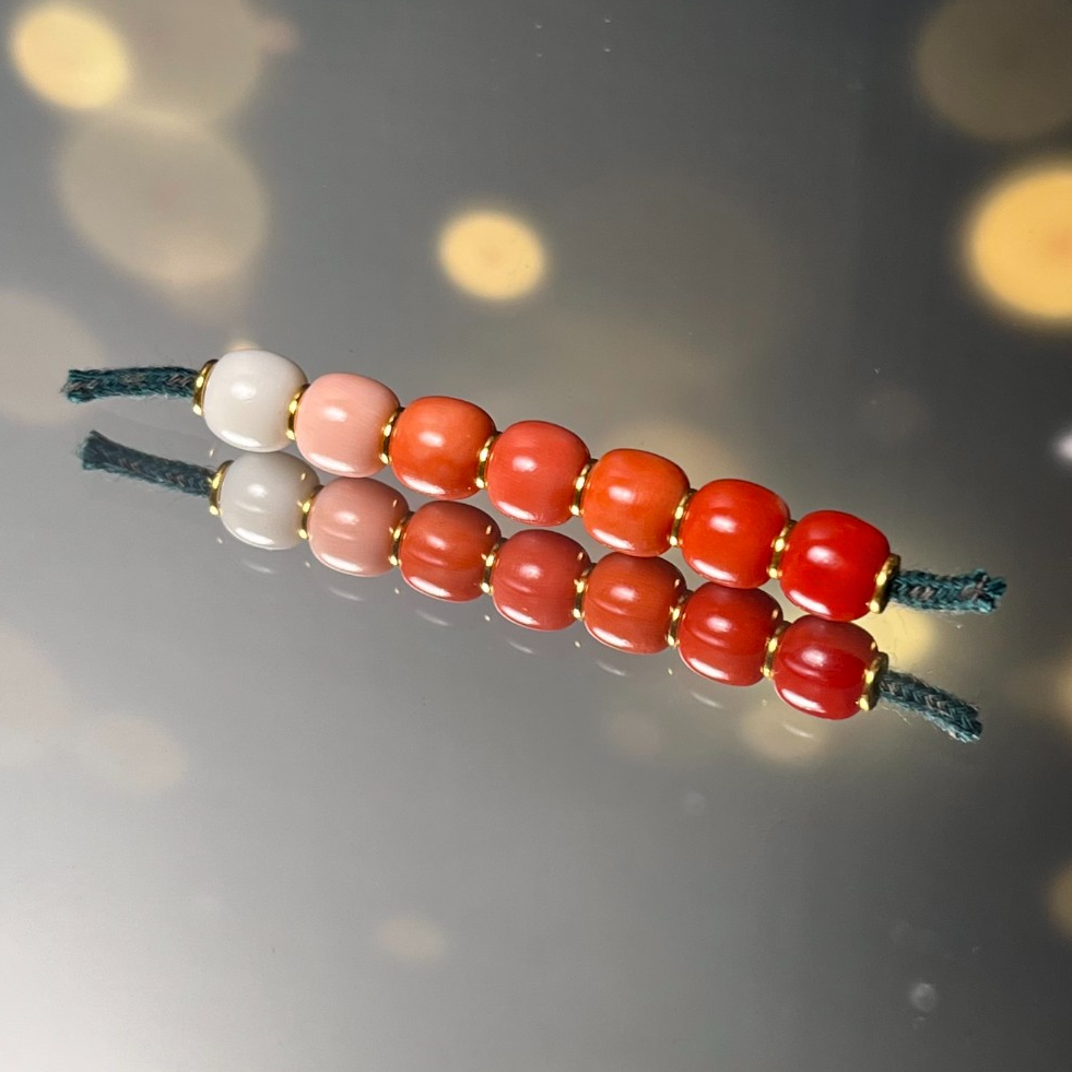 【星耀】天然红珊瑚精工老型多巴胺渐变色一组七颗6.7mm