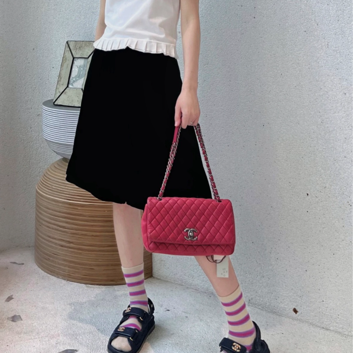 99新 Chanel/香奈儿 cf 玫红色 限定口盖包