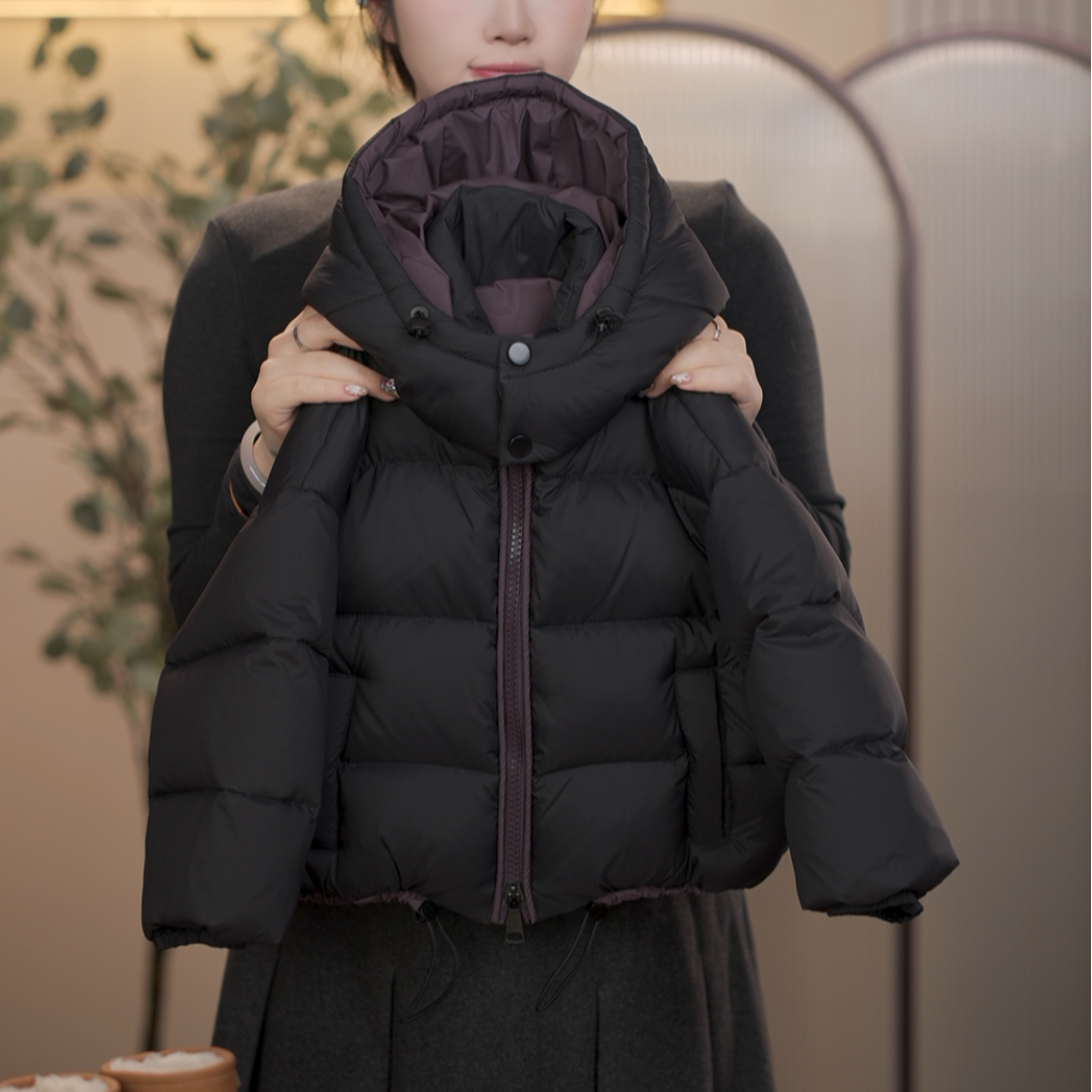 【菠菜不菜】2025白鸭绒羽绒服双倍充绒韩版加厚极寒系拼紫色羽绒服