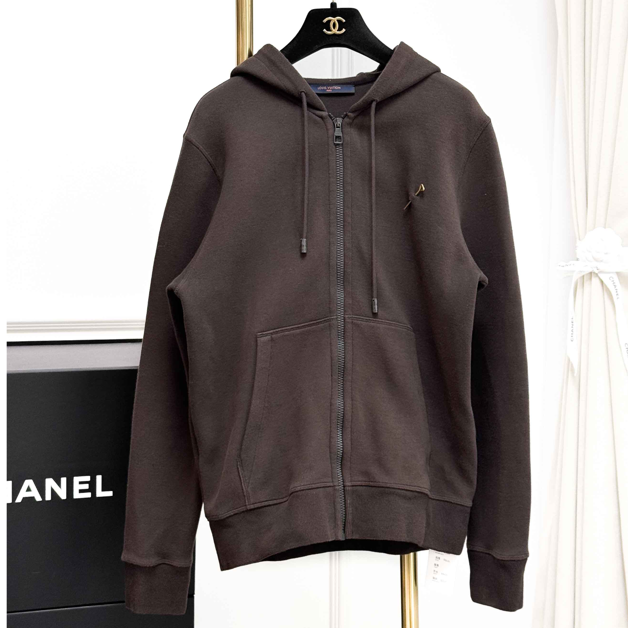 99新 LouisVuitton/路易威登 S码深咖色别针logo连帽拉链卫衣外套