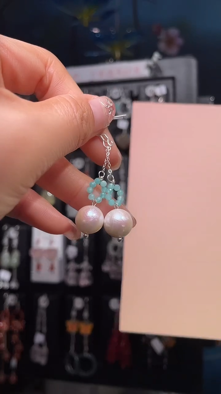 银S925镶嵌耳饰淡水珍珠走*心 走心心