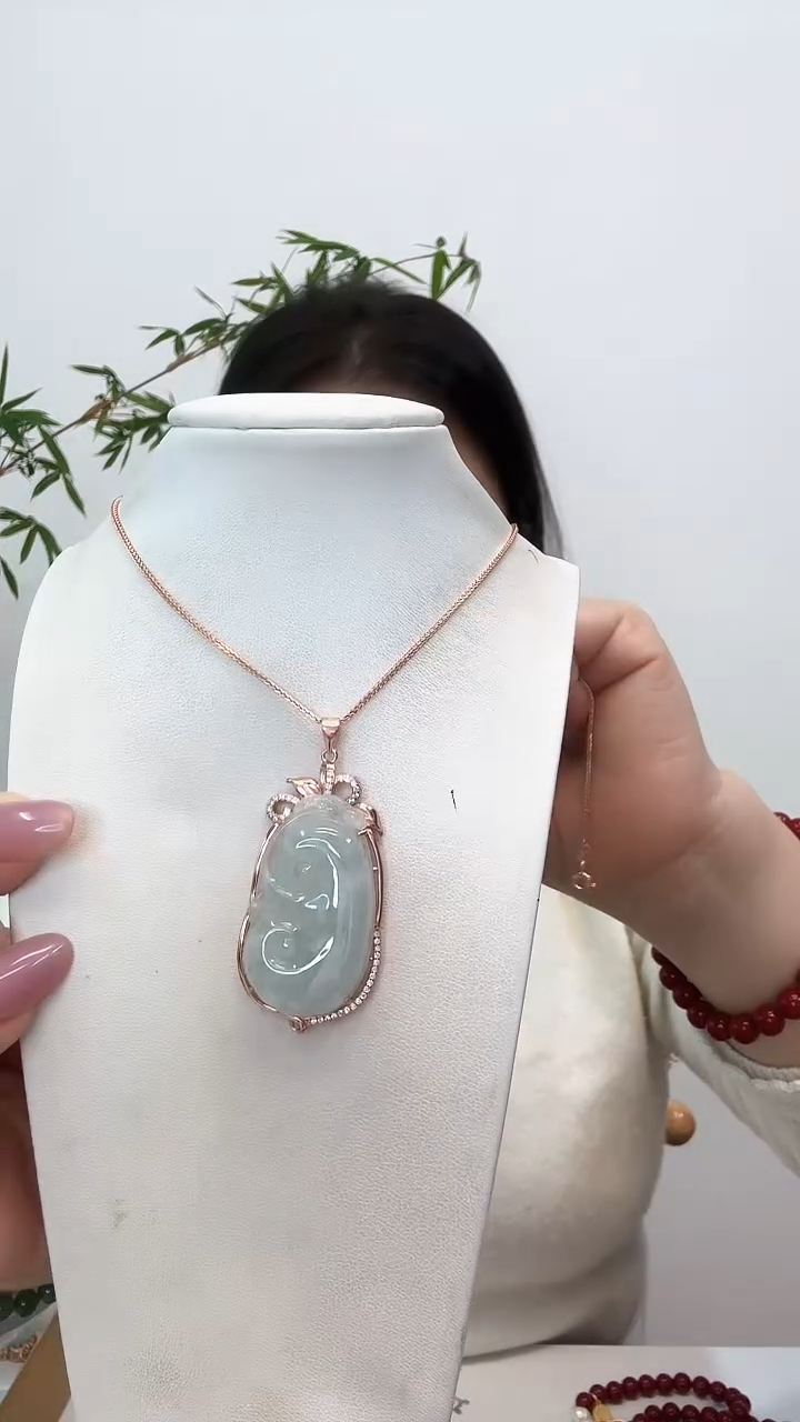 【闪购商品】翡翠吊坠(赠链)银S925镶嵌如意玫瑰边