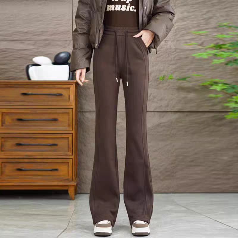 女士加绒加厚高腰垂感显瘦休闲百搭冬季微喇长裤