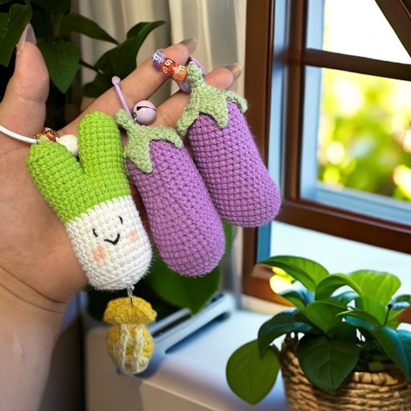 【成品】纯手工可爱风清新风包挂件手工便携款茄子大葱挂件