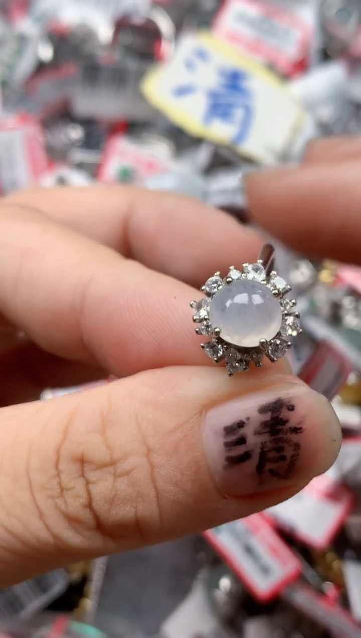 银S925镶嵌戒指翡翠天然A货缅甸翡翠