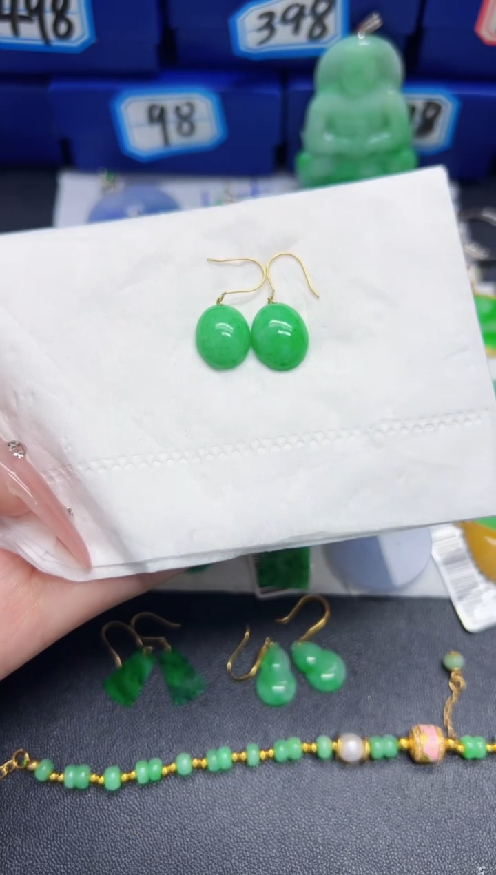 【闪购商品】翡翠耳饰18K金镶嵌Y缅料A货/支持复检/一件
