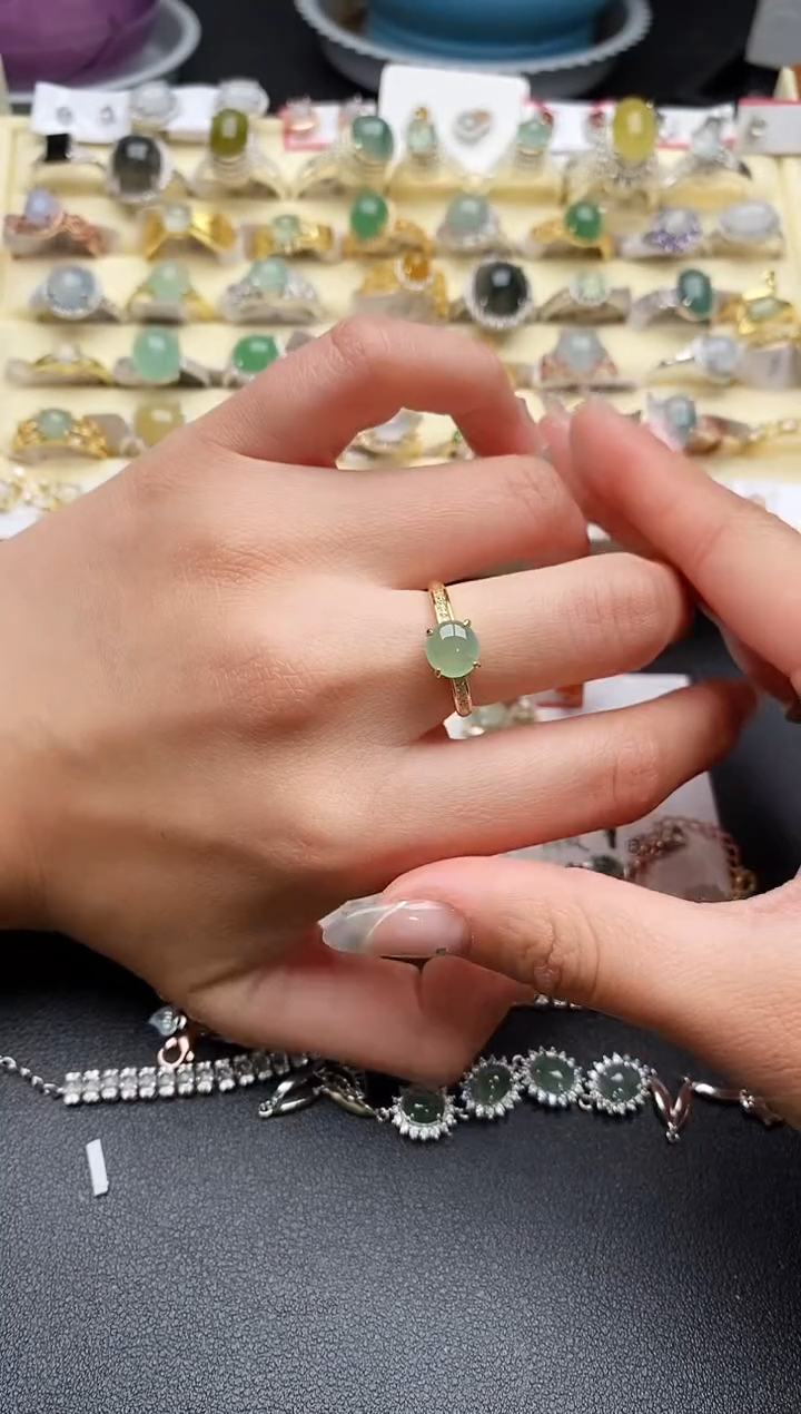 【闪购商品】翡翠戒指银S925镶嵌6666666+3