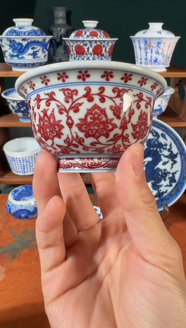 【闪购商品】杯永明尚玩全红缠枝小压手