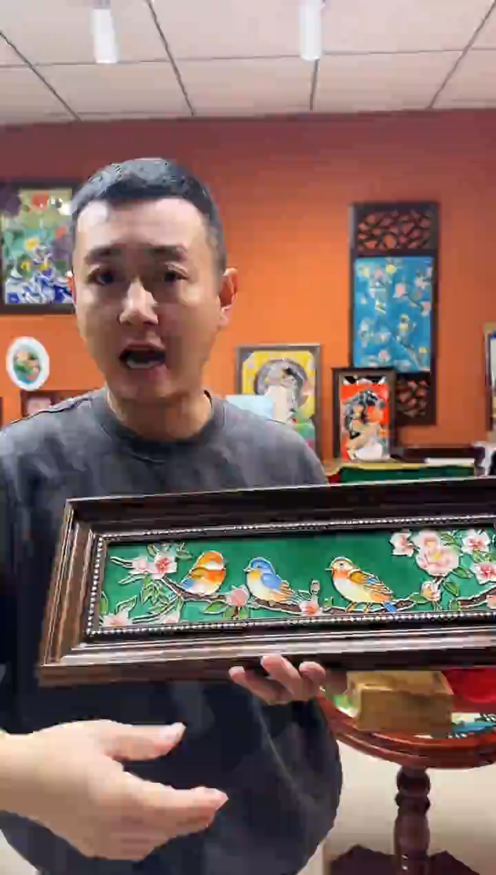 陶瓷三只小鸟图   挂画