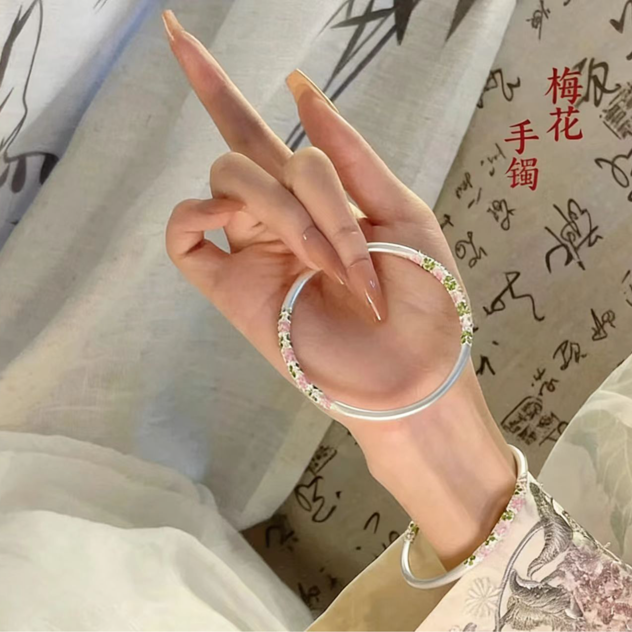 非金属木质手镯 珐琅彩梅花实心镯时尚百搭母亲节送妈妈礼物