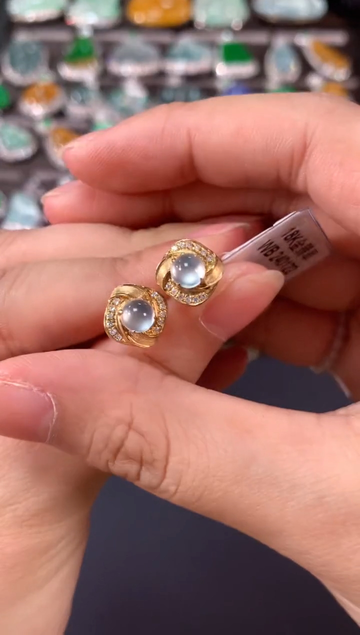 【闪购商品】翡翠耳饰18K金镶嵌A695|3800