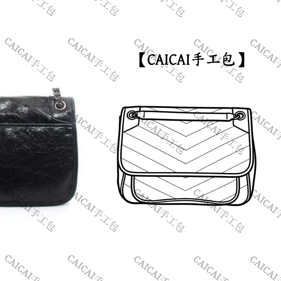 【CAICAI手工包】黑色邮差包经典款21底长油蜡皮千金风时尚【Y11】