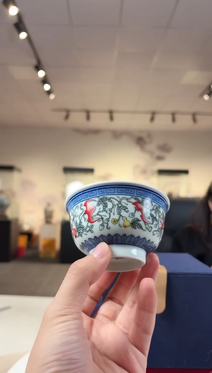 陶瓷绿稀3.5英寸福禄茶碗+礼盒