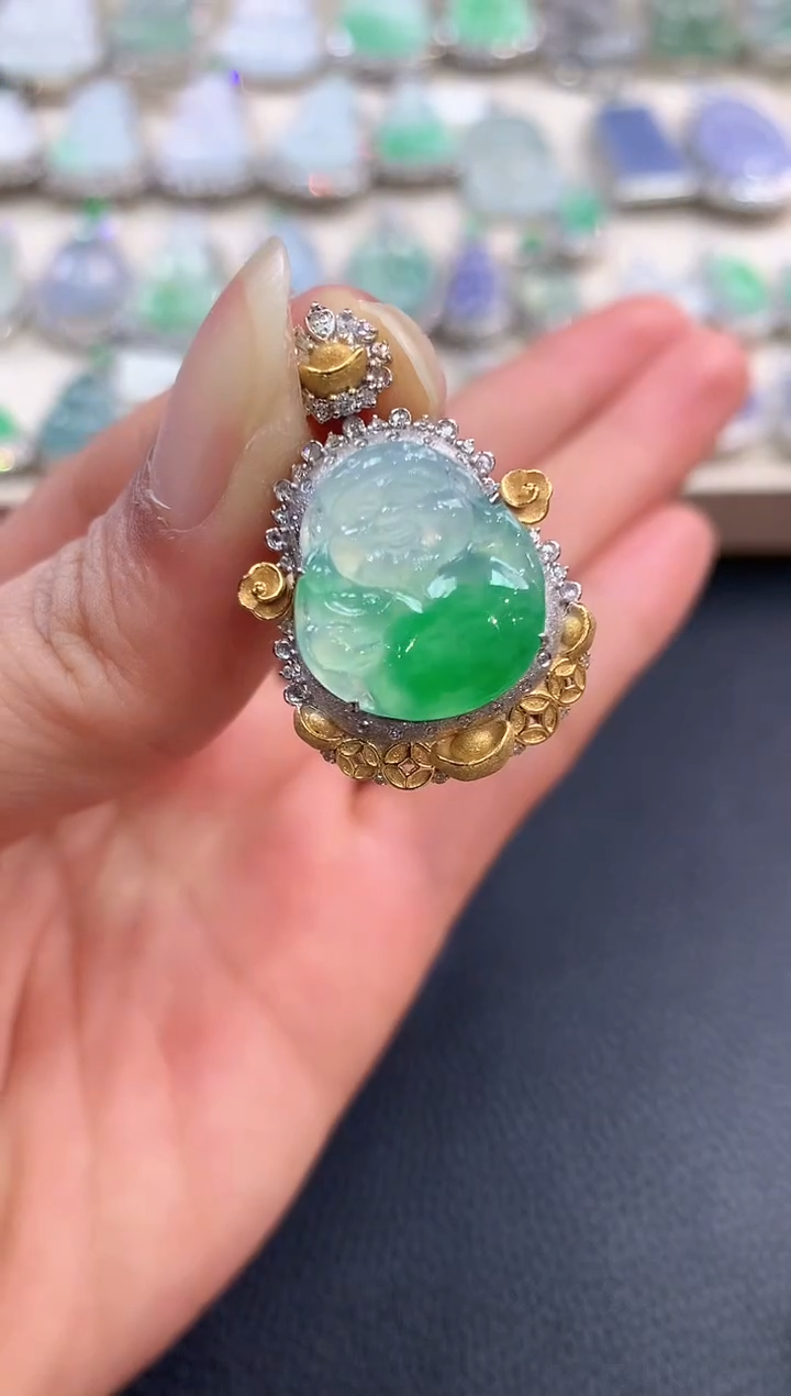 【闪购商品】翡翠吊坠(不含链)18K金镶嵌n71       