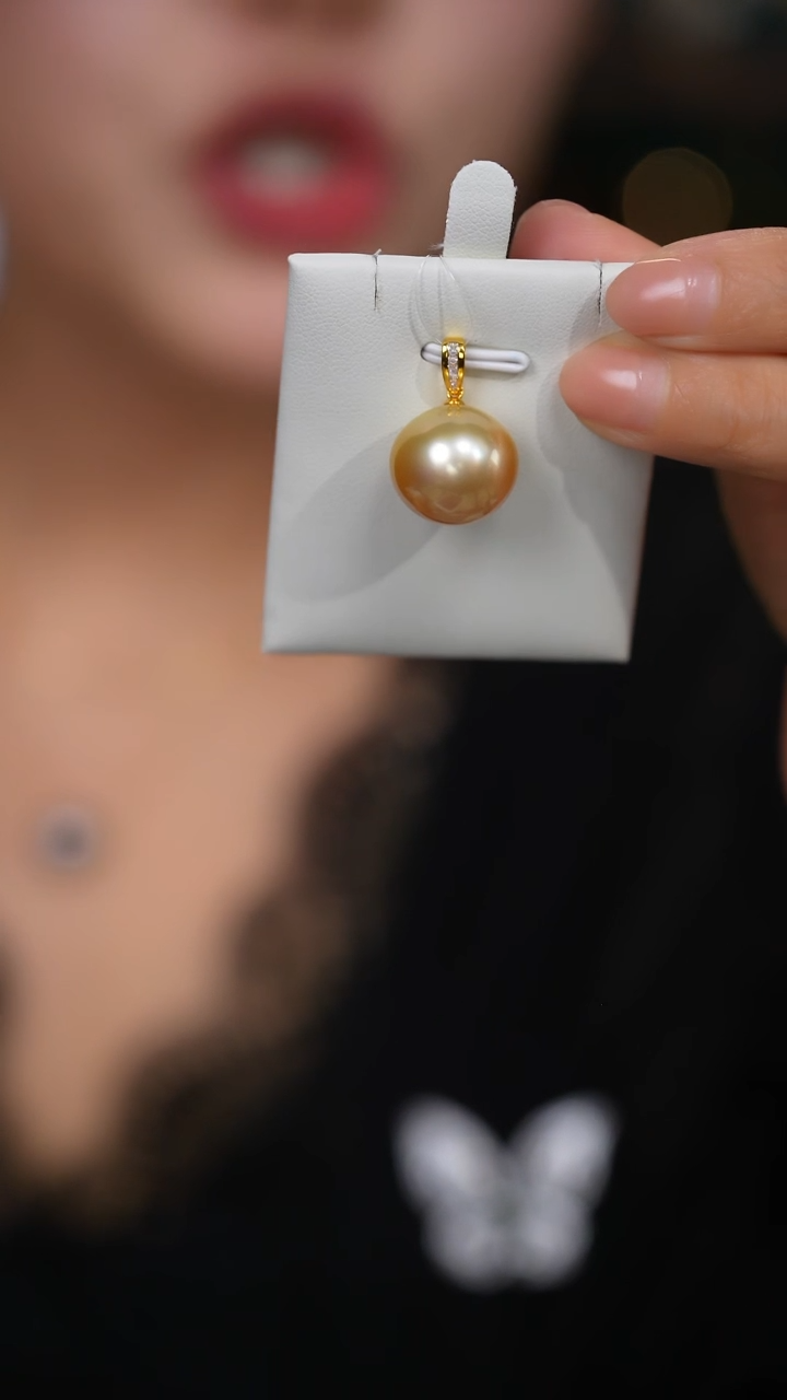 【闪购商品】海水珍珠吊坠(不含链)18K金镶嵌金珠15-16mm