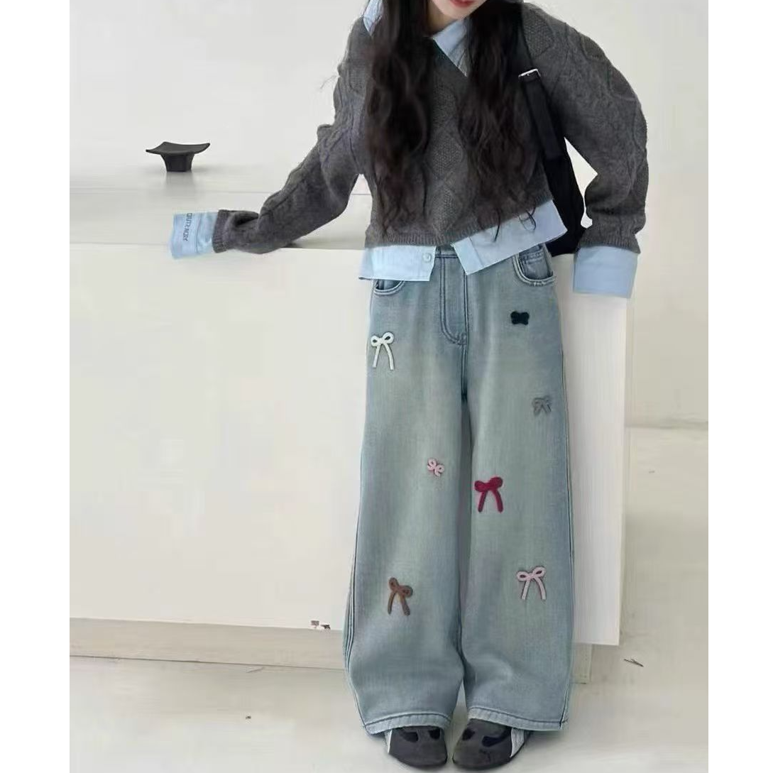 X04 韩版男女童新款时尚儿童洋气百搭休闲加绒牛仔裤