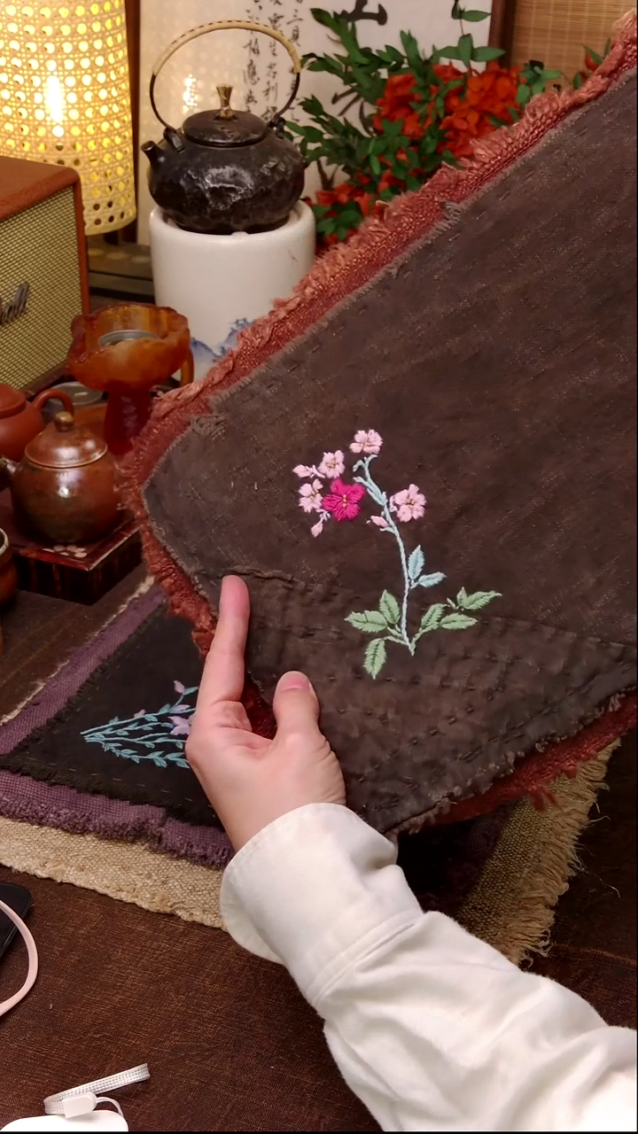 Cici手作刺子绣柿染壶垫杯291，44*24
