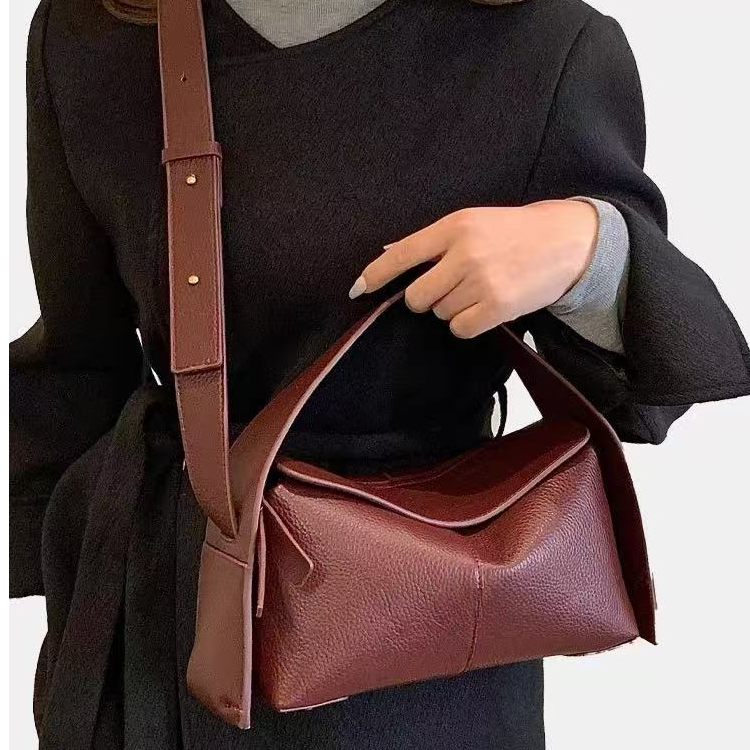 屋檐包挂耳荔枝纹小众设计通勤手提包单肩斜挎枕头包