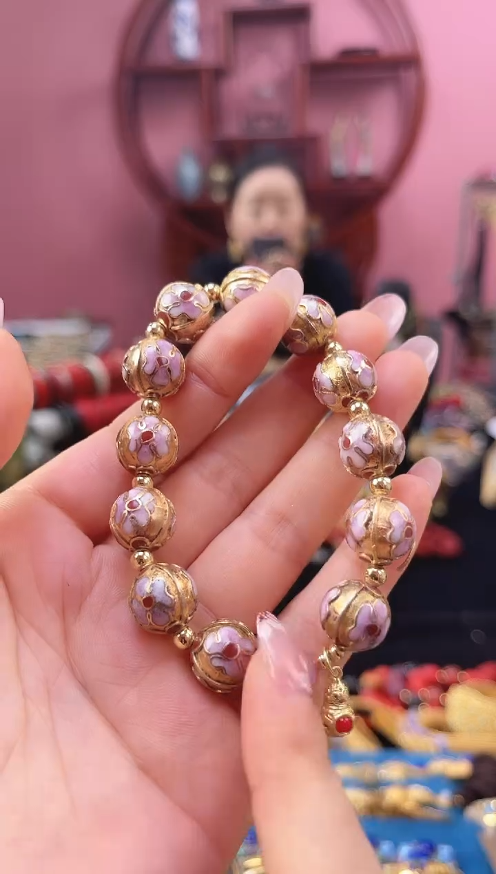 非遗 景泰蓝金地手串 3瓜棱1.2