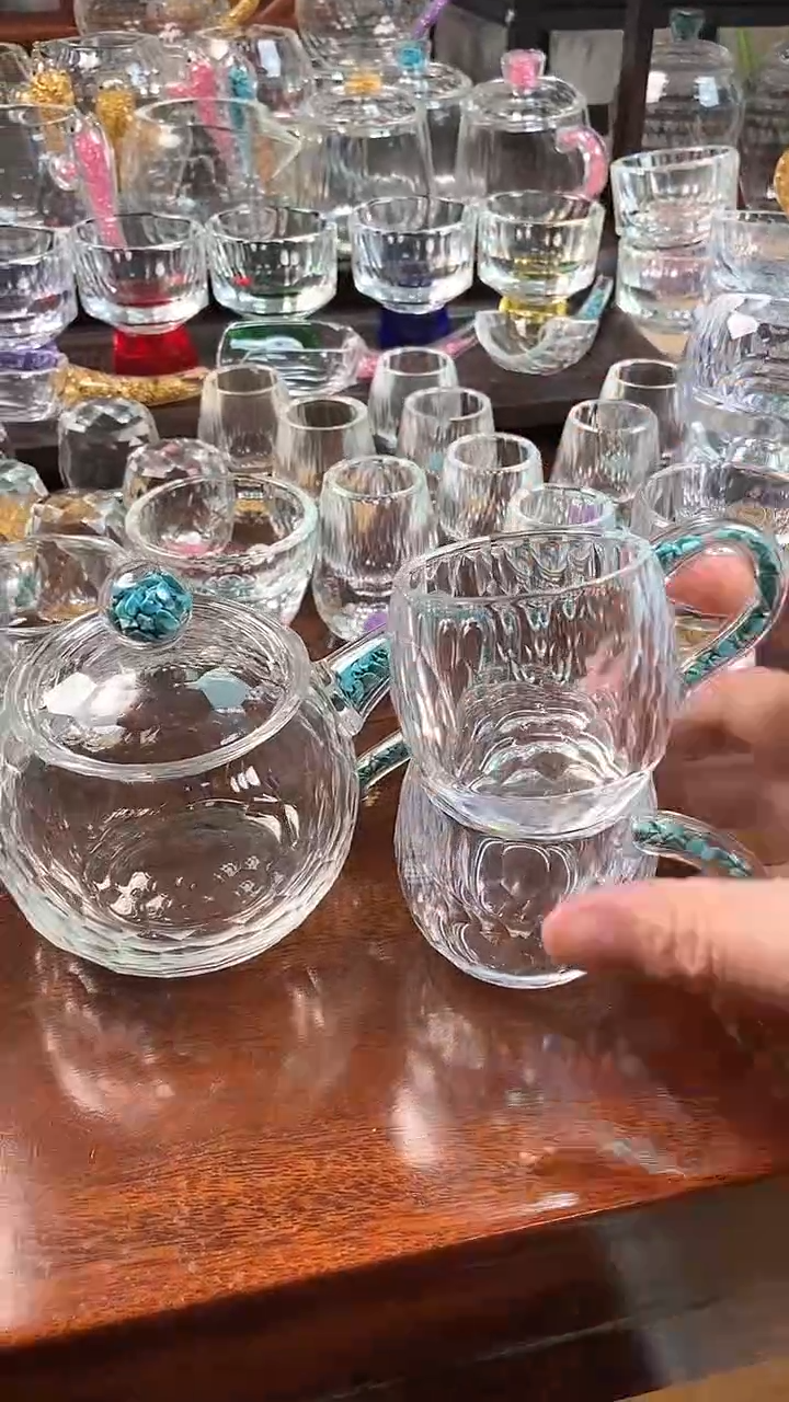 【闪购商品】水晶西施壶绿松石+弯把小茶碗绿松石2个