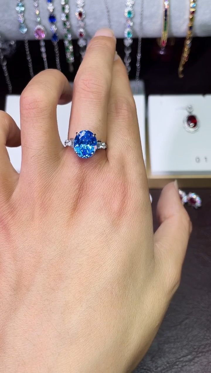 合金合成钻石海蓝戒指