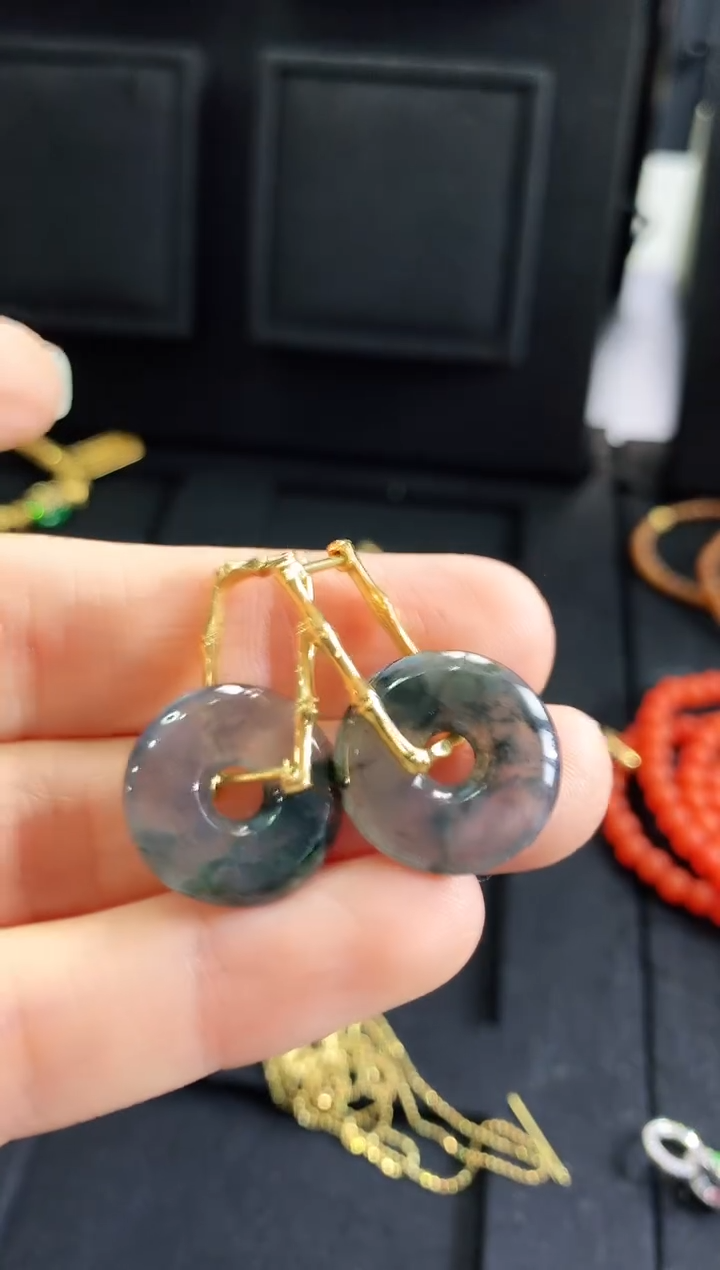 【闪购商品】翡翠耳饰18K金镶嵌耳饰