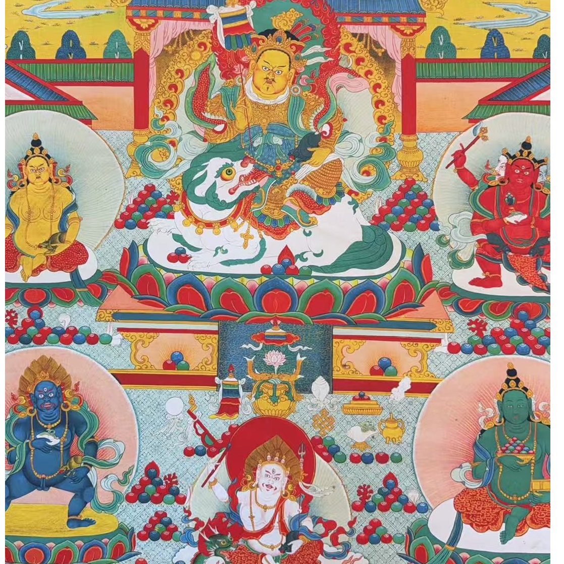 五路财神镀金唐卡 TK16059