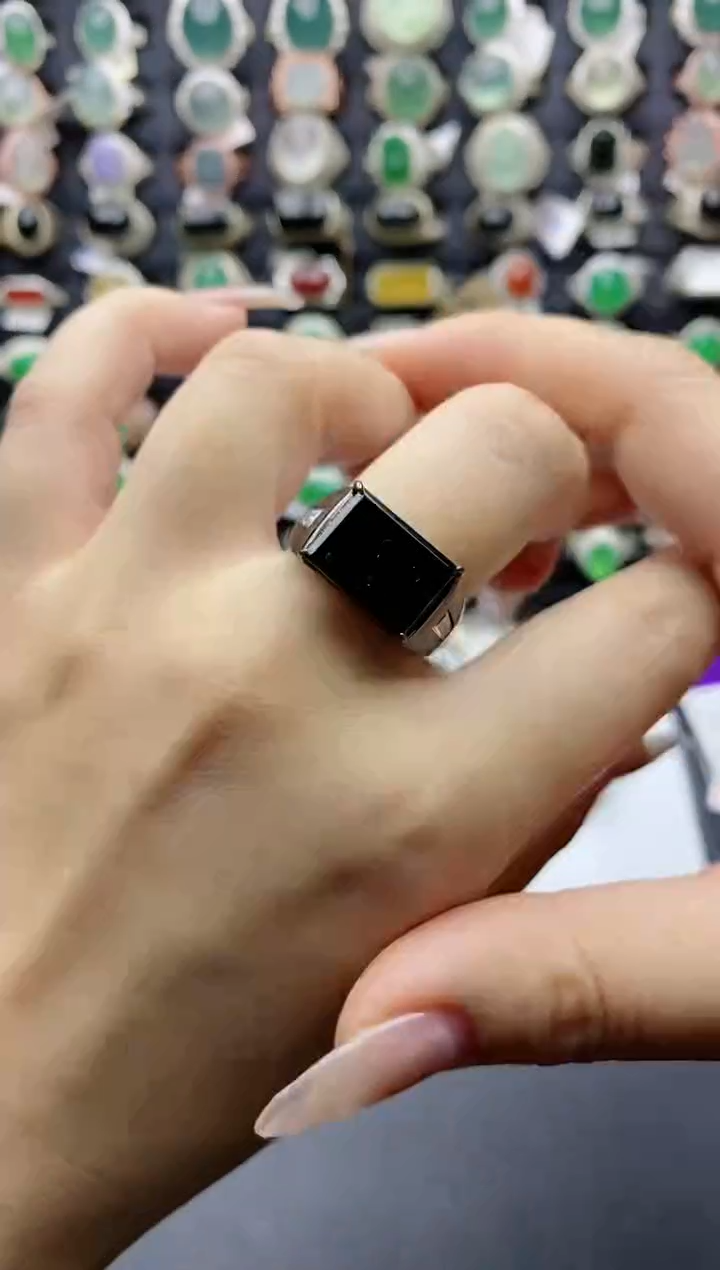 【闪购商品】翡翠戒指银S925镶嵌天然翡翠男戒