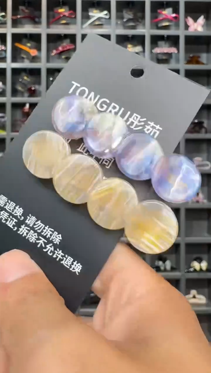 非金属醋酸韩国醋酸品牌发饰6.3cm圆片鸭嘴边夹一对晕染紫白条纹