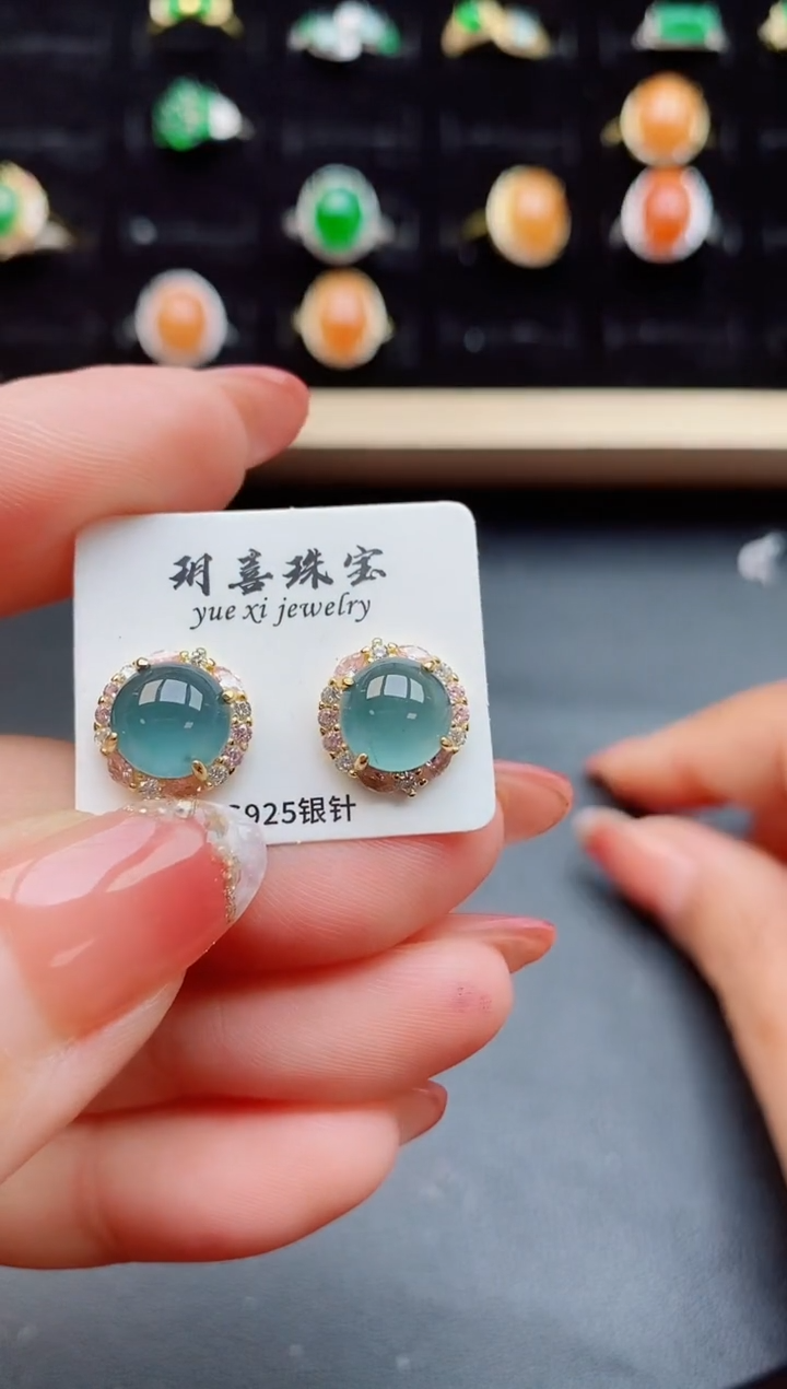 【闪购商品】翡翠耳饰银S925镶嵌1212