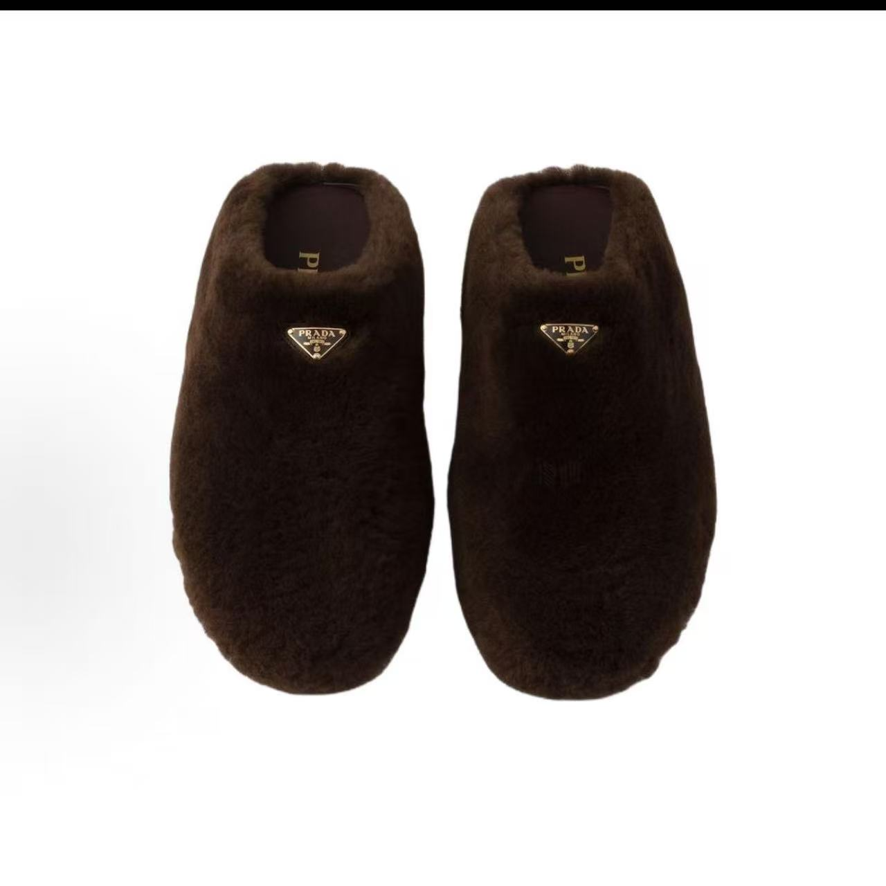 未使用 Prada/普拉达 普拉达棕色毛绒穆勒半拖37码