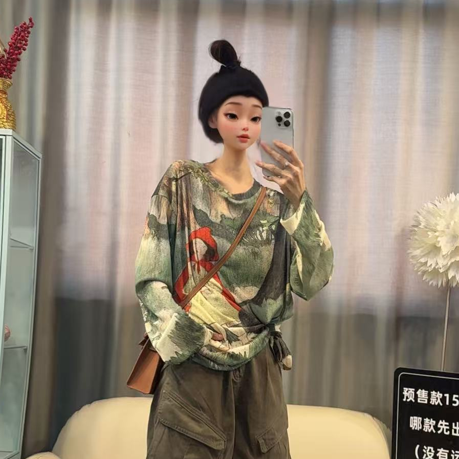 【文乐乐】夏季新款韩版个性水墨画时尚休闲潮流百搭防晒T恤6671