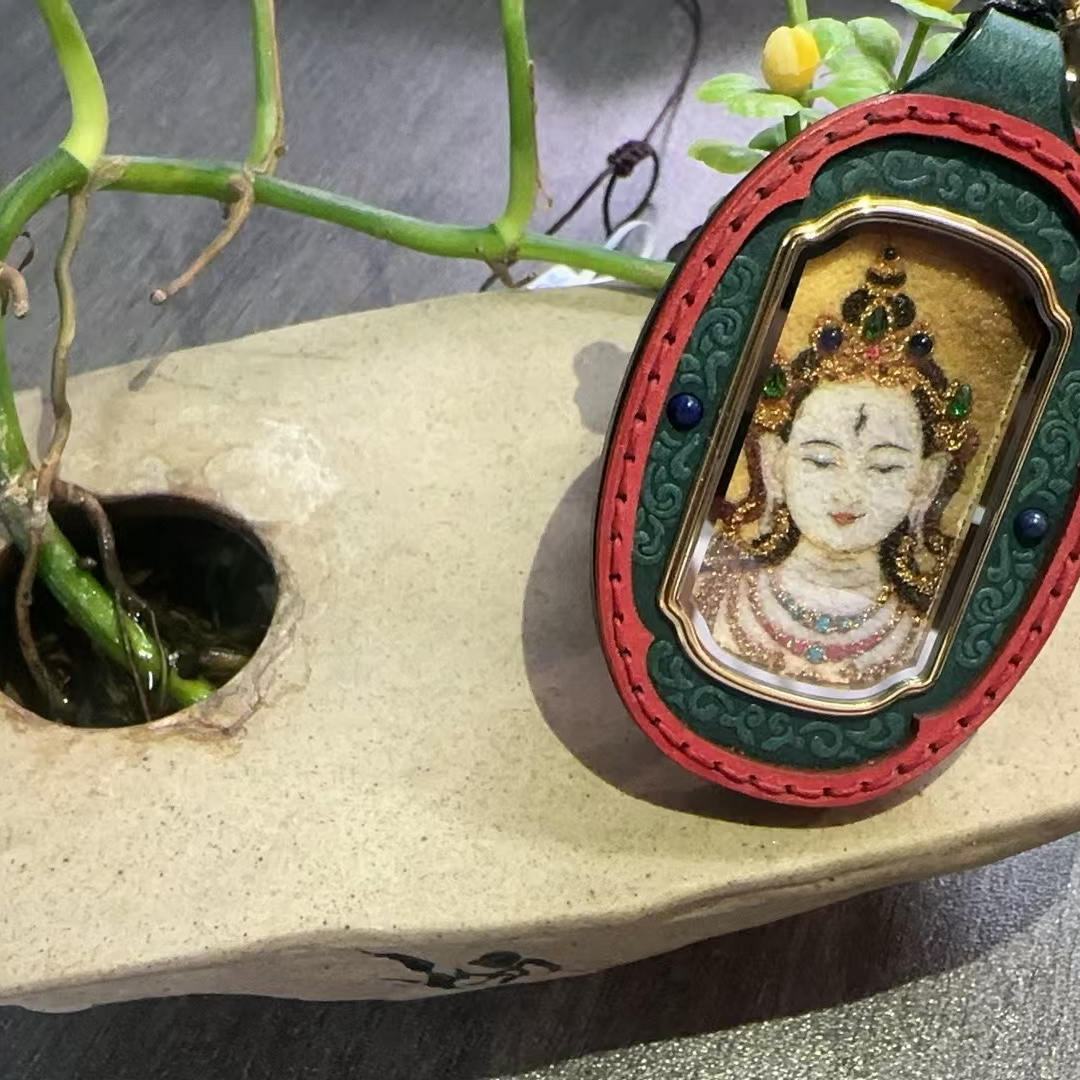 非金属布艺吊坠 手工宝石绿白度母唐卡A3SWZ